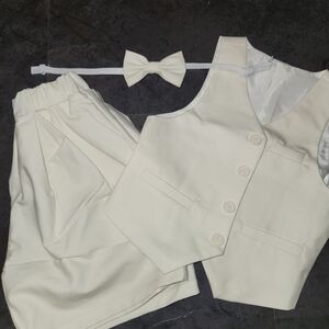 Cream Vest and Shorts Set with Bow Tie